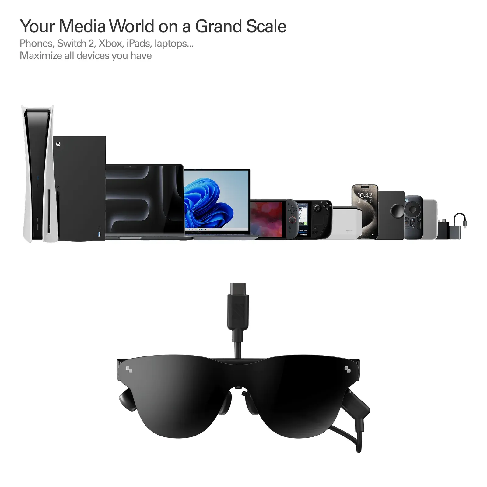 A row of devices the Air 4 Pro works with, including a Steam Deck and an ROG Ally